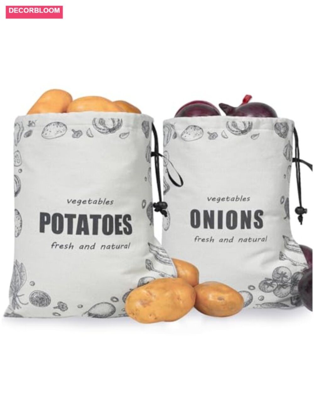 Potato Onion Storage Bag Canvas Washable Drawstring Zipper Produce Keeper